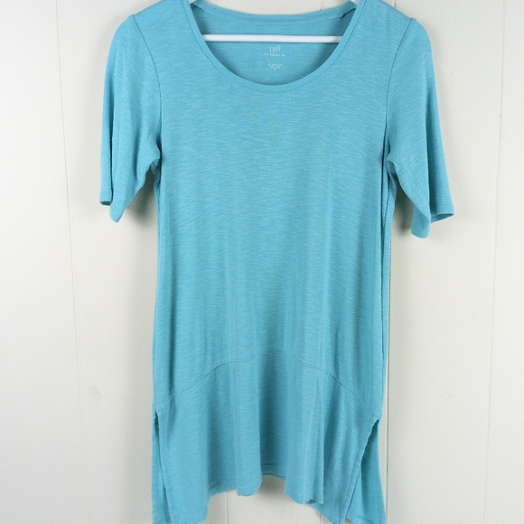 J Jill Pima Cotton Dipped Hem Tunic Blue Short Sleeve Top Size XS Pullover - Picture 1 of 8